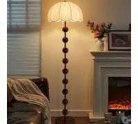 Lampadaire en tissu de style rétro, abat-jour rond en forme de champignon, corps de lampe couleur grain de bois, lampe haute avec E27 3 couleurs réglables pour salon, chambre à coucher, salle à
