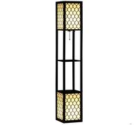 Lampadaire étagère - HOMCOM - 2 lampes salon sur pied douille E27 2 étagères 4 niveaux nid d'abeille - MDF - noir