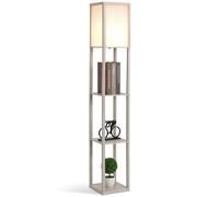 HOMCOM Lampadaire étagère 26L x 26l x 160H cm 3 étagères 4 Niveaux MDF Gris clair
