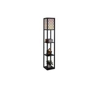 Lampadaire étagère lampe étagère 26L x 26l x 160H cm 3 étagères 4 niveaux MDF noir motif nid d'abeille