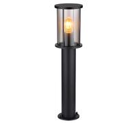 Lampadaire extérieur chemin lumineux noir lampe de jardin, socle lumineux terrasse résistant aux intempéries, verre fumé inox, 1x E27, DxH 14,3x60 cm