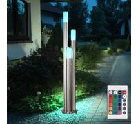 Lampadaire extérieur, dimmable avec télécommande, lampadaire LED extérieur en acier inoxydable, éclairage de chemin, changement de couleur RVB, 3 colonnes argentées, 3x 9Watt 3x 806lm blanc chaud, DxH