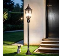 Lampadaire extérieur en aluminium et verre, noir et cuivre, avec détecteur de mouvement, idéal pour le jardin, dimensions 112,5 cm, douille E27, style rustique, indice de protection IP44, modèle BRIST