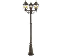 BRILLIANT Lampe d'extérieur rustique JANEL | noir/or | candélabre à trois flammes | IP44 | 3x E27 douille max. 60W | dimmable avec ampoule adaptée | métal/verre