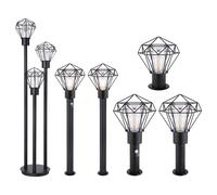 Lampadaire extérieur lumineux IP44 lampe de jardin vintage noir chemin lumineux, aspect losange treillis, métal inox, douille E27