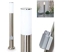 Lampadaire extérieure Caserta, lampe en métal nickel mat avec un abat jour en plastique blanc, luminaire disposent d'une prise de courant avec couvercle de protection intégrée, 1x E27, sans ampoules
