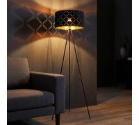 Lampadaire Lampadaire Lampe d'appoint Lampe de salon Lampe de chambre Lampe trépied, abat-jour textile 3 pieds or noir, 1x douille E27, DxH 69x149cm