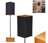 Lampadaire Geneva, lampadaire moderne en bois/métal/tissu de couleur naturelle/noire/dorée, lampe de style scandinave avec abat-jour en tissu et interrupteur à pied, hauteur 150 cm, E27, sans ampoule