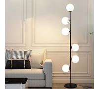 Lampadaire globe en verre blanc givré à 6 lumières, lampe sur pied moderne du milieu du siècle, doré, 3 températures de couleur, lampadaire d'angle haut avec interrupteur au pied pour bureau,