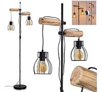 Lampadaire Gondo en bois et métal noir, luminaire à 2 lampes pendantes ajustables, style rétro-industriel, avec interrupteur sur le câble, pour 2 ampoules E27, ampoule(s) non incluse(s)