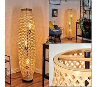 Lampadaire HOFSTEIN Mulstrand, en métal/bambou noir/naturel, luminaire moderne au design bohème avec un superbe effet lumineux et interrupteur à pied, 120 cm, 3 x E27, salon, chambre à coucher