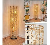 Lampadaire HOFSTEIN Nordby, lampadaire en métal/bambou noir/doré/naturel, lampe au design scandinave/bohème avec support et effet lumineux, E27, salon, chambre à coucher, salle à manger, bureau