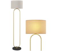 Lampadaire - HOMCOM - abat-jour en lin - douille E27 style moderne - interrupteur à pied - pour salon et chambre 156 cm doré et noir