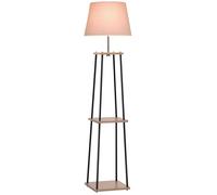 Lampadaire - HOMCOM - design contemporain 40 W max 3 étagères intégrées bois massif - bois métal - 40x40x160cm - beige