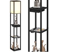 Lampadaire - HOMCOM - étagères - moderne à LED - port USB C - interrupteur à pied - pour salon, chambre, bureau - noir