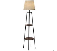 HOMCOM Lampadaire 2 étagères de rangement douille E27 40 W interrupteur à tirette abat-jour tissu 42 x 42 x 166 cm noir marron