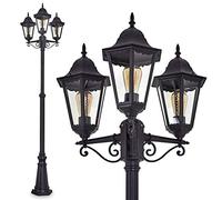 Lampadaire Hongkong à 3 lumières, candélabre en look antique, fonte d'aluminium, noir mat avec des disques en verre clair, réglable en hauteur, lampe de jardin rétro/vintage, E27, IP44, sans ampoules