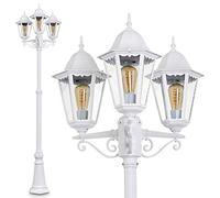 Lampadaire Hongkong, candélabre en look antique, fonte d'aluminium, blanc avec des disques en verre clair, réglable en hauteur, lampe de jardin rétro/vintage, 3x E27, IP44, ampoule(s) non incluse(s)