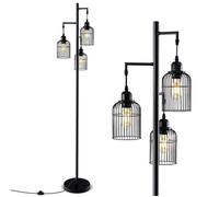Lampadaire Industriel en Métal 169CM COSTWAY-3 Abat-jours Forme de Cage-Interrupteur au Pied-E27 60WAmpoule non incluse-Bureau-Noir