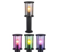 Lampadaire Jardin Lampadaire d'allée Lampe extérieure, télécommande dimmable changeur de couleur IP54, abat-jour en verre fumé inox mat, 1x LED 8,5W 806Lm blanc chaud, DxH 14,3x45 cm