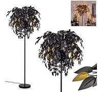 Lampadaire Kallax, en métal/plastique noir/doré, lampe sur pied, abat-jour en forme de feuille, hauteur 190cm, avec interrupteur à pied sur le câble et effet lumineux, 3xE14, ampoule(s) non incluse(s)