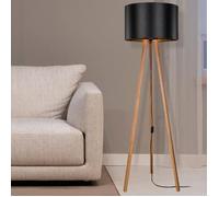 Lampadaire Keynes trépied hauteur 136 cm E27 bambou - noir
