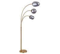 Lampadaire lampadaire arc lampe salon lampe chambre, métal verre laiton fumée, 3 ampoules E14, interrupteur au pied, L 80 cm