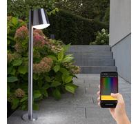 Lampadaire Lampadaire d'extérieur Lampadaire sur pied Lampe de chemin en acier inoxydable, argent IP44, dimmable, minuterie, contrôle d'application, LED, HxLxP 96,5x24x14cm, Eglo 97485