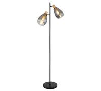 Lampadaire lampadaire en verre fumé salon lampadaire rétro en verre noir, métal laiton, 2x douilles E27, LxlxH 34x25x160 cm
