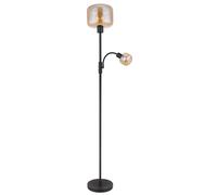 Lampadaire lampadaire lampe de salon plafonnier lampe de chambre lampe d'appoint, métal verre ambre noir, spot flexo commutable séparément, 1x E14 1x E27, H 165 cm