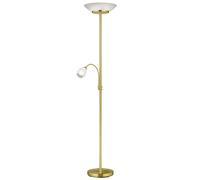 Lampadaire lampadaire lampe de salon plafonnier projecteur métal couleurs laiton avec spot de lecture flexible, commutable séparément, abat-jour en verre, 2x E27 1x E14, PxH 34x180 cm