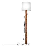 Lampadaire lampadaire style campagnard lampe en bois eucalyptus marron salon lampadaire avec abat-jour en tissu, métal textile or blanc, douille 1x E27, DxH 30x130 cm