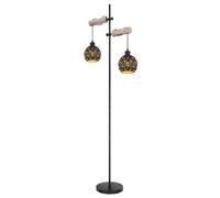 Lampadaire lampadaire vintage en bois pour salon réglable en hauteur avec abat-jour en cristal, métal, 2x douille E27, LxlxH 54x25x168 cm