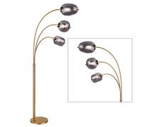 Lampadaire lampe à arc lampe de salon lampadaire lampe de chambre, métal verre laiton fumée, 3 ampoules E14, interrupteur au pied, L 80 cm