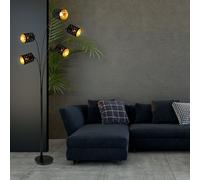 Lampadaire, lampe de chambre, 5 flammes, abat-jour textile doré noir, poinçonnage décoratif, tissu métallique, 5x E14, LxlxH 85x130x204 cm