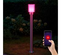 Lampes de jardin extérieur lampe d'extérieur argentée lampadaire éclairage de chemin, télécommande dimmable, acier inoxydable métal blanc clair, IP54, 1x LED RGB 8,5W 806Lm blanc chaud, DxH 12x80cm