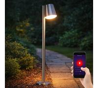 Lampadaire Lampadaire d'extérieur Lampadaire sur pied Lampe de chemin en acier inoxydable, argent IP44, dimmable, minuterie, contrôle d'application, LED, HxLxP 96,5x24x14cm, Eglo 97485