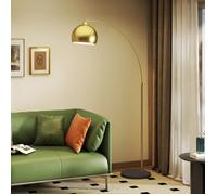 HOMCOM Lampadaire, lampe de salon arc, abat-jour doré, 40W, E27, lampadaire sur pied marbre, longueur réglable 110-115 cm, hauteur réglable 170-180 cm, design moderne, doré