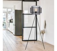Lampadaire, lampe trépied, métal, lampadaire, noir, uplighter, rond, cage, salon, métal, douille 1x E27, DxH 60x150 cm