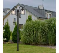 Lampadaire, lanterne, lampe d'extérieur, éclairage de chemin rétro, acier inoxydable, lampe de terrasse, résistant aux intempéries, lumière de jardin, tiges métalliques, noir, 3x douilles E27