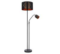 Lampadaire LED avec lampe de lecture plafonnier dimmable avec télécommande, changement de couleur RVB, métal textile noir or, liseuse flexible, 1x 8,5W 806lm 1x 4,8W 470lm blanc chaud, DxH 40x175 cm