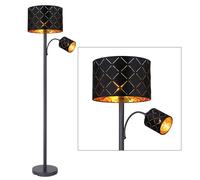Lampadaire LED avec lampe de lecture Salon Lampadaire Liseuse Plafonnier Noir Or, Lampe de lecture flexible Décor découpé, 1x E27 1x E14 LED, DxH 35 x 162 cm