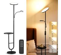 Lampadaire LED avec table, 36W + 7W dimmable avec télécommande, tête orientable, 2700K-6500K, lampe sur pied moderne noire pour salon, séjour et bureau AVEN MF18