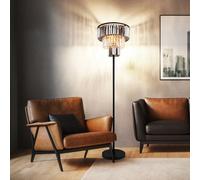 Lampadaire LED Cristaux de verre Lampe de salon à 3 flammes, métal noir mat, cristaux fumés clairs, 3x 7W 806lm blanc chaud, DxH 40x180 cm