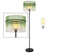 Lampadaire LED Lampadaire plafonnier lampe de salon vert noir barres de verre, métal, 7W 806lm blanc chaud, DxH 38 x 152 cm