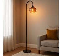 Lampadaire LED Lampe d'appoint Verre cuivré noir courbé, 1x E27 filament LED blanc chaud, hauteur 150 cm