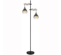Lampadaire LED Lampe de salon à 2 flammes, réglable en hauteur, verre fumé bois, 2x 7W 2x 806lm blanc chaud, LxH 48 x 168 cm