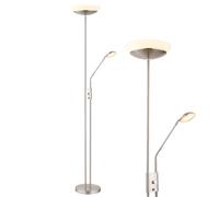 Lampadaire LED plafonnier projecteur lampe de salon chambre à coucher, métal verre plastique nickel satiné, dimmable Flexo orientable, 18W 1370lm 3000K blanc chaud, H 180 cm