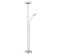 Lampadaire LED plafonnier projecteur lampe de salon chambre à coucher, métal verre plastique nickel satiné, dimmable Flexo orientable, 18W 1370lm 3000K blanc chaud, H 180 cm