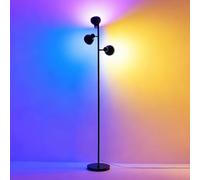 Lampadaire LED RGB à 3 Têtes, Lampadaire Moderne avec Télécommande et Interrupteur Tactile, 36W 2800lm Dimmable Têtes Réglables, Noir pour Salon, Chambre, Lecture et Maison AVEN FL08